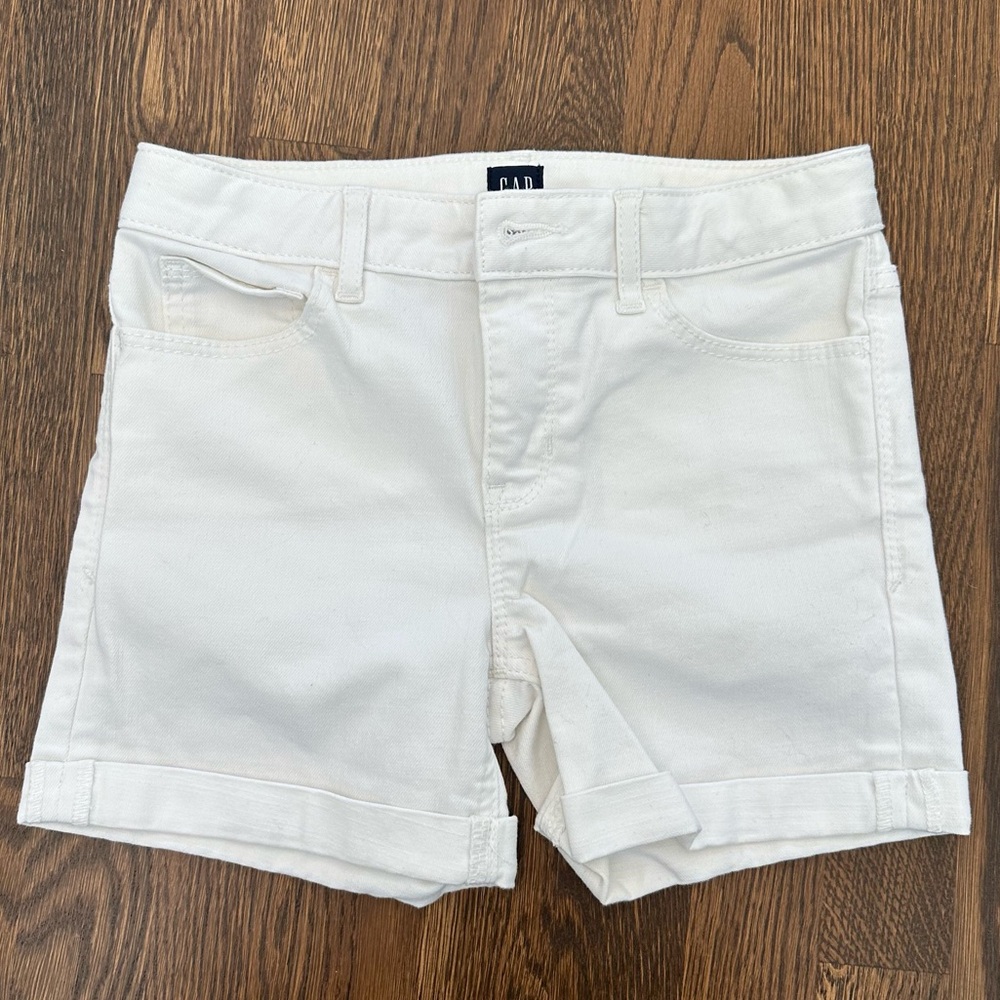 GapKids Cuffed Midi Stretch Denim Shorts, White, Size 12
